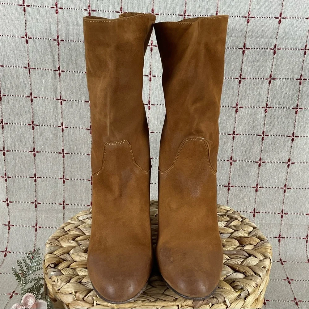 Free People “Dakota” Premium Suede Slouch Mid Calf Heeled Boots 40 US 10 Booties - Picture 2 of 11